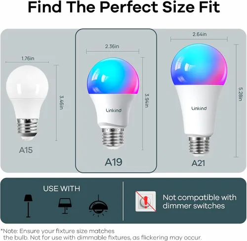 Vista 6 de Linkind Bombillas inteligentes WiFi, bombilla de luz Alexa que funciona con Alexa, Google Home, bombilla RGBTW de cambio de color de 16 millones