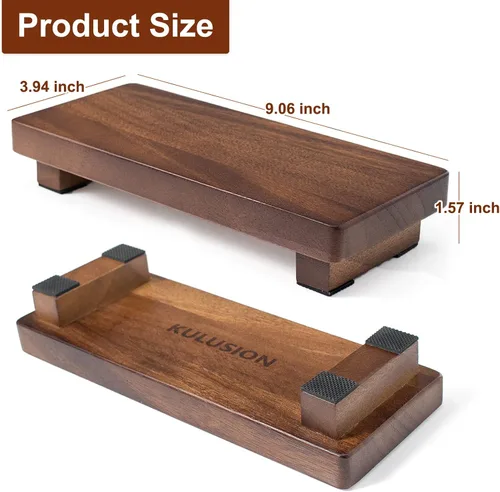 Vista 3 de Soporte de Pedestal de Madera de Nogal, Elevador de Madera para Decoración de Granja para Encimera de Cocina, Bandeja de Exhibición Rectangular