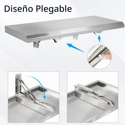 Vista 4 de Estante Plegable de Concesión 24" x 12", Estante Desplegable Plegable de Acero Inoxidable para Servir Alimentos para Ventanas de Concesión