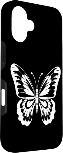 Vista 3 de Funda gráfica de mariposa blanca y negra para iPhone 16