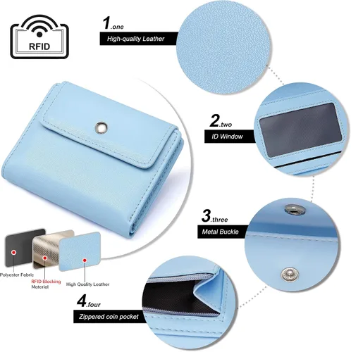Vista 5 de VOCUS Billetera pequeña para mujer, con bloqueo RFID, de piel sintética, tarjetero, mini bolso compacto plegable con bolsillo para monedas