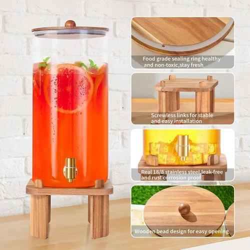 Vista 3 de Dispensador de bebidas extra grande de 3 galones para fiestas, dispensador de bebidas de vidrio con soporte, dispensador de bebidas de agua