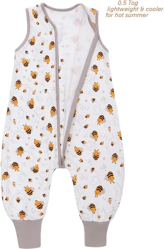 Vista 2 de Miracle Baby Saco de dormir con pies - 0.5 TOG 100% algodón transpirable, diseño sin mangas, saco de dormir para bebé