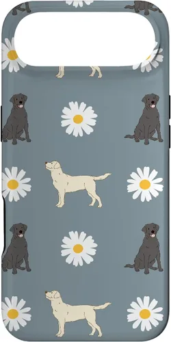 Vista 27 de Labrador Retriever y Daisy Flower Pattern - Carcasa para iPhone 17, color azul polvoriento