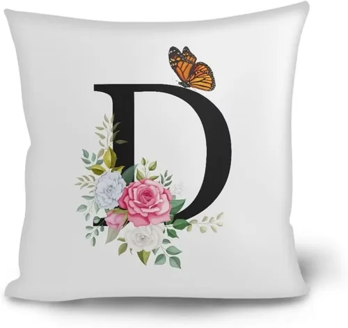 Vista 19 de Fundas de almohada decorativas del alfabeto, fundas de almohada con estampado floral de la letra B, fundas de almohada cuadradas suaves, fundas