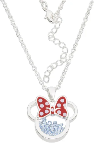 Vista 4 de Disney Women and Girls Birthstone Jewelry - Minnie Mouse Cubic Zirconia Shaker Pendant Necklace, Silver Plated, 18+2" Extender