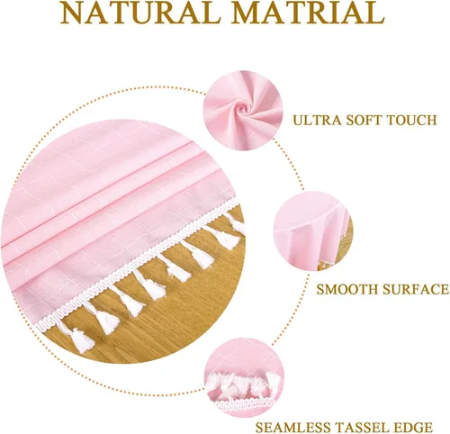 Vista 3 de ShinyBeauty Mantel Redondo Rosa Bebé de 55 Pulgadas Mantel Gingham Rosa a Cuadros Mantel de Mesa de Algodón para Mesa Redonda Mantel a Cuadros Rosa