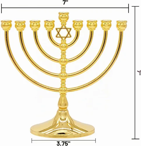 Vista 4 de The Dreidel Company Menorá con estrella tradicional de acabado dorado antiguo, tamaño completo 17,78 cm Oro envejecido