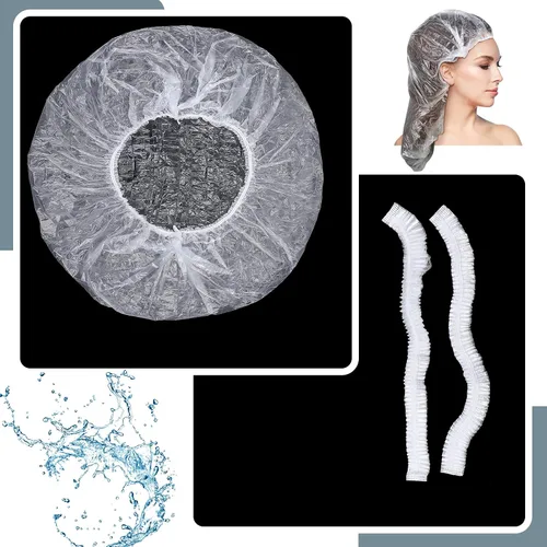 Vista 3 de SATINIOR 50 gorros de ducha desechables de plástico transparente, de gran longitud, elásticos, impermeables, para mujeres, portátiles, viajes