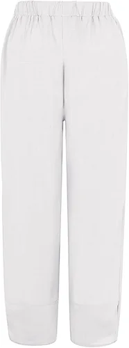 Vista 6 de ZDFER Pantalones capri de verano para mujer, de algodón, lino, holgados, cintura elástica, pierna ancha, con bolsillo