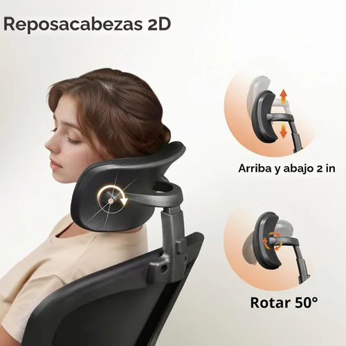 Vista 4 de DEVAISE Silla de Oficina de Respaldo Alto de Malla Ergonómica para Escritorio con Reposabrazos Abatibles, Reposacabezas Ajustable y Soporte Lumbar
