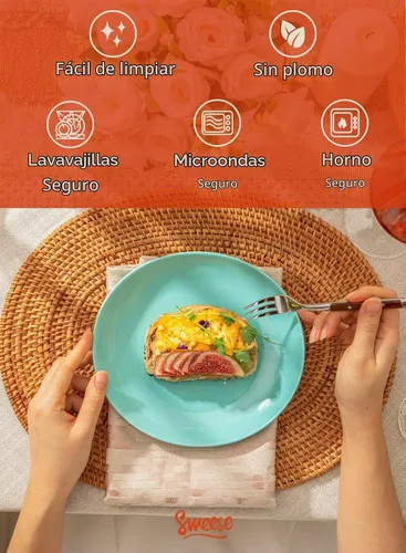 Vista 3 de Sweese Platos de postre de porcelana – Platos de ensalada de 7.8 pulgadas, platos pequeños para aperitivos, juego de 6 – Lavavajillas, microondas