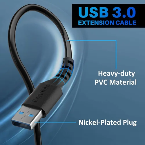 Vista 6 de Paquete de 3 cables de extensión USB 3.0 de 2 pies, cable corto USB A macho a hembra, transferencia de datos de 5 Gbps para cámara web, impresora