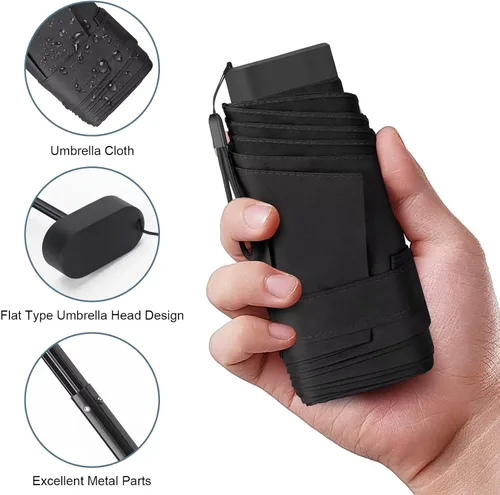 Vista 7 de LEAGERA Paraguas de viaje compacto con estuche, pequeño mini paraguas para bolso, diseño ligero y pequeño portátil, perfecto para sombrilla al aire