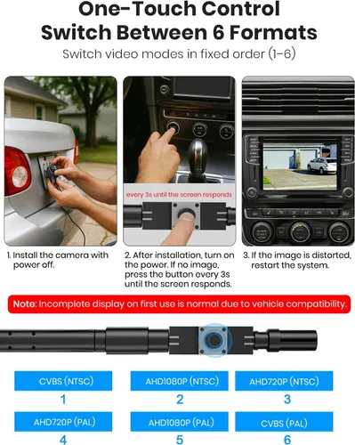 Vista 3 de AUTO-VOX Cámara frontal/de respaldo de 180°, mini estilo OEM, fácil instalación sin tornillos, cámara de visión lateral/trasera, impermeable IP69K