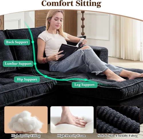 Vista 7 de ROXGOX Sofás Cloud para sala de estar, sofá seccional modular moderno con diván en forma de L, sofá deshuesado con asiento profundo, pana de felpa