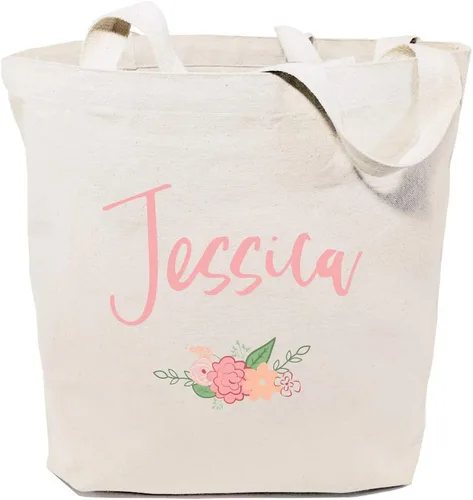 Vista 9 de The Cotton & Canvas Co. Bolso de hombro reutilizable para playa, compras y viajes con nombre personalizado
