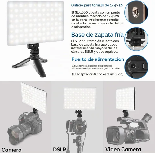 Vista 3 de Mettlelite SL100D - Luz de video LED bicolor en la cámara Iluminación de fotografía regulable continua Panel LED de estudio portátil 3200K-5600K