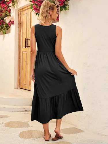 Vista 6 de LILLUSORY Vestidos de verano casuales sin mangas con cuello redondo y bolsillos para mujer
