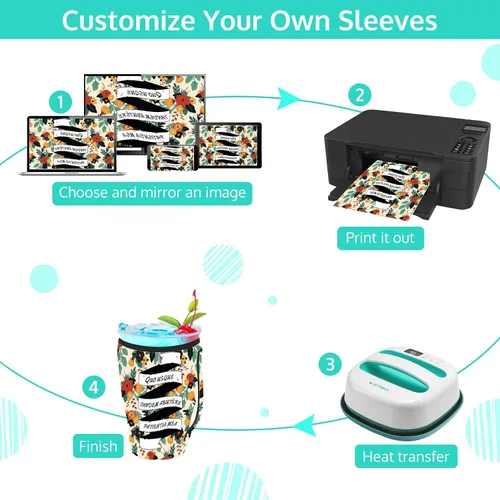 Vista 4 de OFFNOVA Paquete de 9 fundas de café en blanco para sublimación, fundas de neopreno reutilizables de 3 tamaños con asa, funda de 16 a 32 onzas