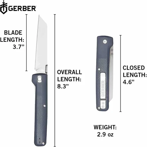 Vista 6 de Gerber Gear Pledge Pocket Knife with Pocket Clip - 3.7" Full Panel Plain Edge Blade Folding Knife - EDC Gear and Equipment Azul (Urban)