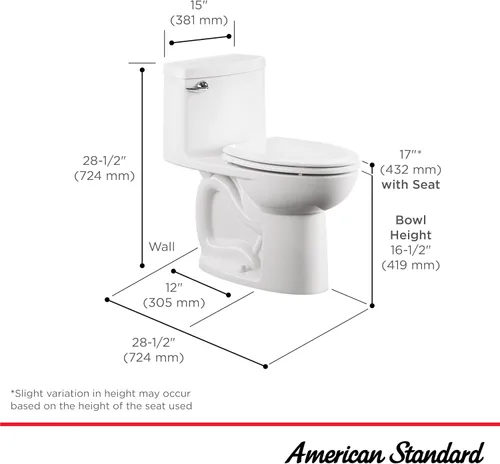 Vista 7 de American Standard 612AA001.020 Compact Cadet 3, inodoro de una pieza con asiento de cierre lento y anillo de cera, parte delantera alargada, Blanco