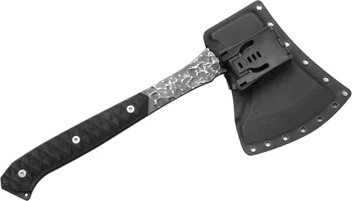 Vista 5 de ROUTE83 - Cuchillos martillados a mano con hacha táctica de hacha Tomahawk chapada en titanio con funda Kydex