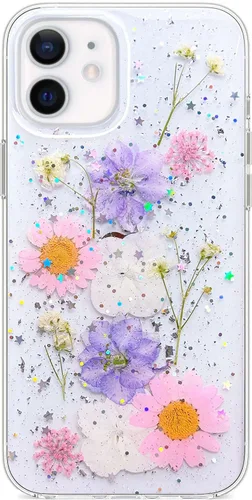 Vista 19 de Abbery - Funda diseñada para iPhone 12/12 Pro con purpurina, transparente y linda con diseño de mariposa, correa para la muñeca, brillante