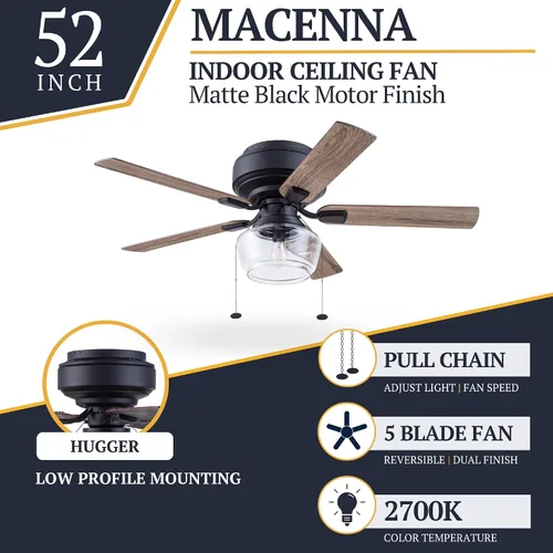 Vista 3 de Prominence Home MaCenna 51663-01 - Ventilador de techo LED tradicional de 52 pulgadas con luz de vidrio transparente, cadena de tracción, 5