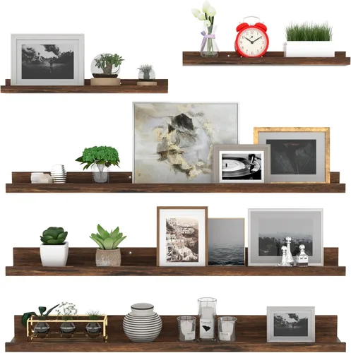 Vista 12 de Giftgarden Juego de 5 estantes flotantes de 24 pulgadas montados en la pared, estantes de pared de madera negra para baño, dormitorio, cocina, sala