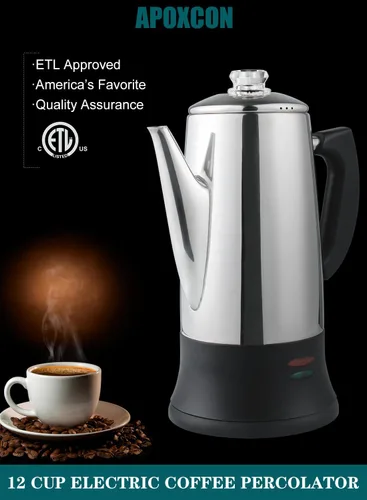 Vista 9 de APOXCON Cafetera eléctrica de acero inoxidable con dos pomos de progreso de cerveza transparentes resistentes al calor, aspecto clásico, mantiene