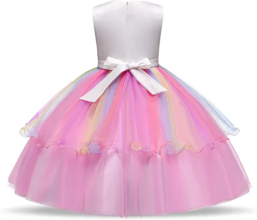 Vista 3 de Anbelarui Disfraz de unicornio de flores para niñas vestido de fiesta de princesa con diadema