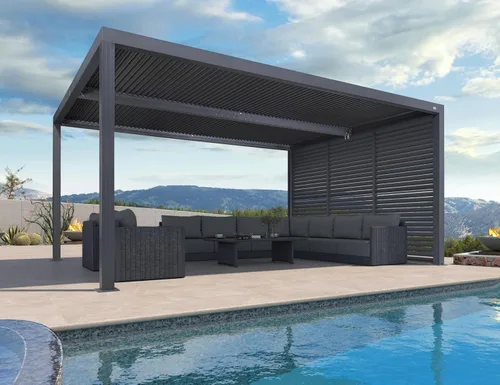 Vista 32 de PURPLE LEAF - Pérgola con listones de 10 x 12 pies, sistema de drenaje 94AS para patio, color gris Premium All-Aluminum Rustproof Build, Modern