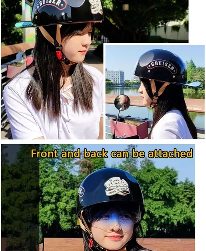 Vista 9 de Gorra de béisbol ligera, medio casco para adultos, aprobado por DOT, para hombres y mujeres, casco retro de 3/4 de cara abierta, diseño fresco