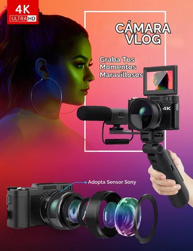 Vista 2 de Cámara de vlogging 4K con kit de accesorios para creadores con lente gran Negro
