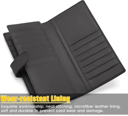 Vista 3 de Cartera de piel auténtica para mujer con bloqueo RFID, Negro -, Plegar y Negocios