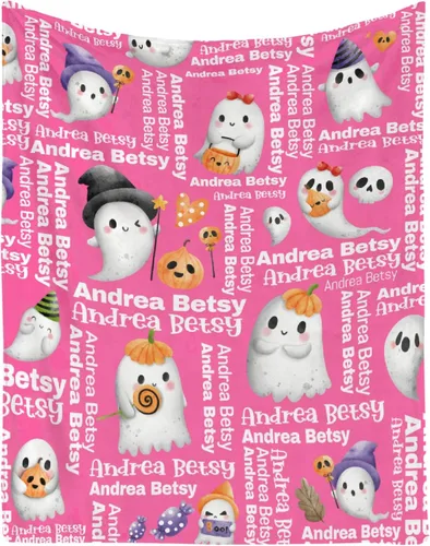 Vista 12 de Manta personalizada de fantasmas de Halloween, regalos para niñas, mujeres y niños, manta de forro polar ligera, espeluznante para niños, mantas