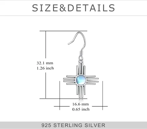 Vista 4 de TIGER RIDER Zia Sun Symbol - Aretes colgantes de plata de ley 925 con diseño de lobo y piedra lunaturquesaoro rosa, aretes colgantes de Nuevo