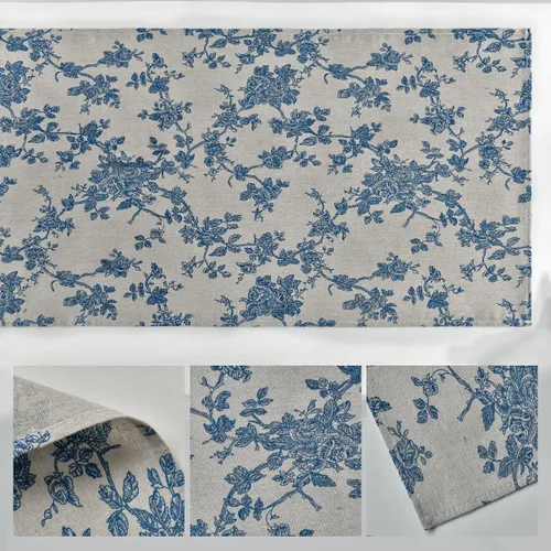 Vista 5 de Artoid Mode - Camino de mesa de rama de bosquejo monocromo, texturas de toile chinoiserie, algodón gris oscuro, decoración de mesa de cocina