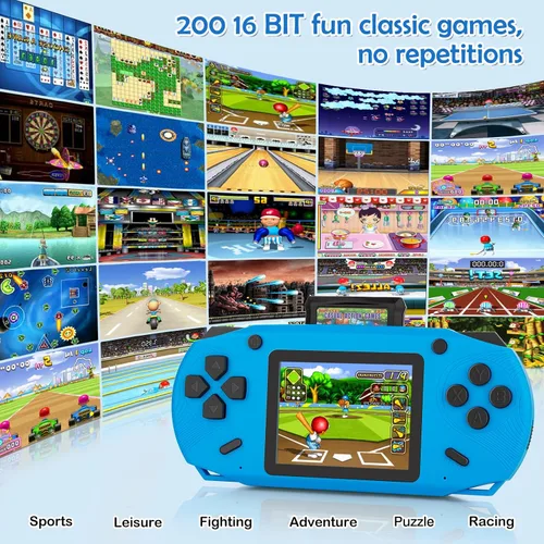 Vista 2 de Juego de mano de 16 bits para niños, reproductor de juegos retro de pantalla grande de 3.0 pulgadas, juegos retro precargados de 200 HD para niños