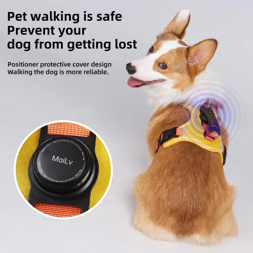 Vista 4 de Arnés para perro sin tirones con bolsillo para rastreador GPS, 2 clips ajustables para correa, acolchado suave transpirable, reflectante, sin