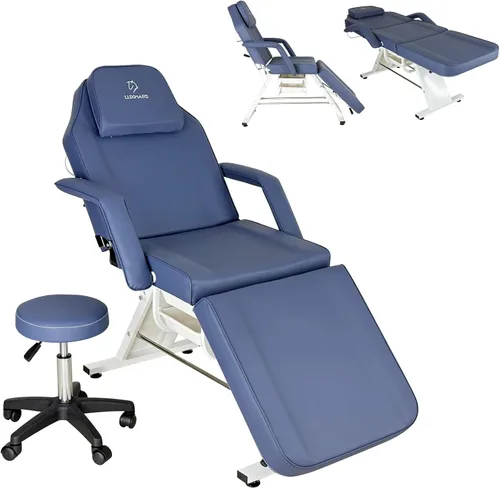 Vista 18 de Silla facial, silla de tatuaje de 73 pulgadas para cliente, mesa de masaje ajustable de 3 secciones con taburete, camas de belleza multiusos