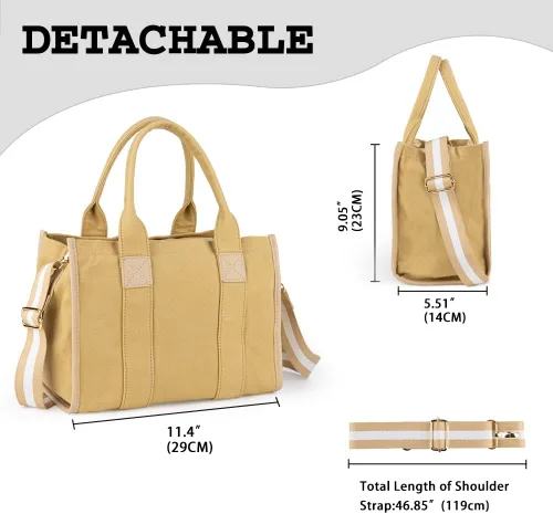 Vista 4 de Viva Terry Bolsa de lona para mujer, estilo casual, para la escuela y el trabajo, con cremallera