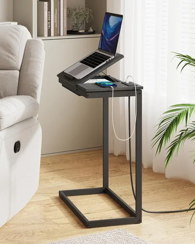 Vista 2 de TUTOTAK Mesa auxiliar grande en forma de C, mesa auxiliar con mesa de Negro