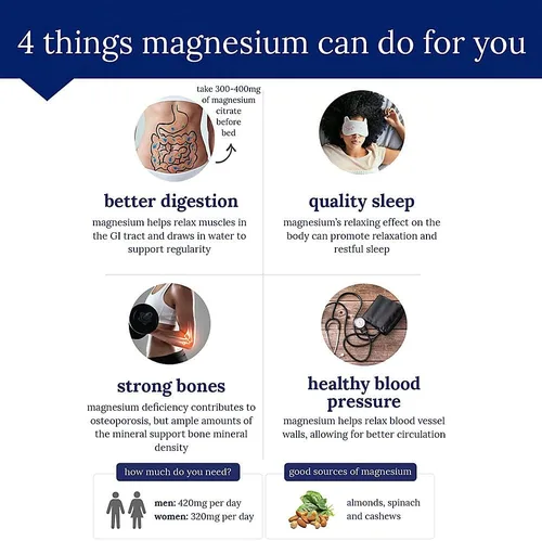 Vista 4 de The Vitamin Shoppe Citrato de magnesio 160 mg - Relajación muscular, salud ósea y producción de energía, altamente absorbible (300 cápsulas)