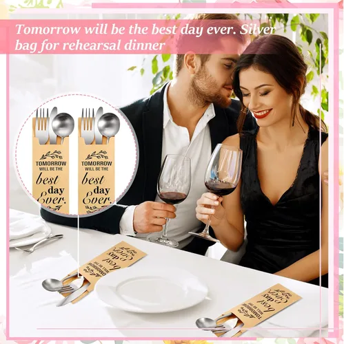 Vista 5 de Gueevin 100 piezas Tomorrow Will Be The Best Day Ever - Bolsas de papel para cubiertos de papel de boda, fundas para cubiertos, bolsa de utensilios