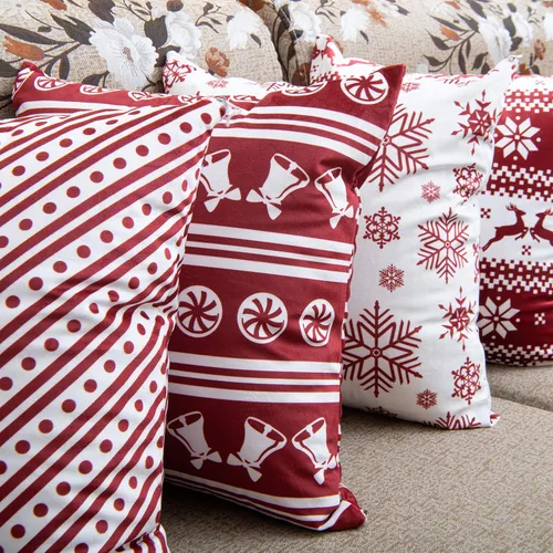 Vista 6 de BEDSUM Funda de almohada cuadrada decorativa suave de terciopelo, funda de cojín con patrón de cascabeles rojos y blancos, para decoración