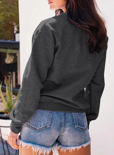 Vista 3 de FISACE Sudadera gráfica para mujer, cuello redondo, color liso, manga larga, casual, holgada, con letras