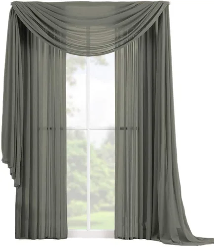 Vista 11 de Decotex Juego de 3 cortinas de gasa transparente para ventana, incluye 2 paneles y 1 bufanda a juego (120 pulgadas de largo, chocolate)