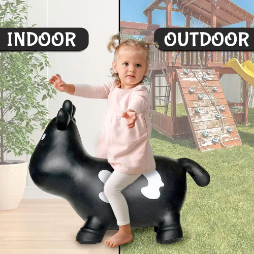 Vista 6 de Juguete inflable de vaca negra para niños pequeños con bomba